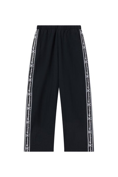 118894-Kk001 Woven Straight Hem Pan Black Women's Elastic Waist Sports Sweatpant