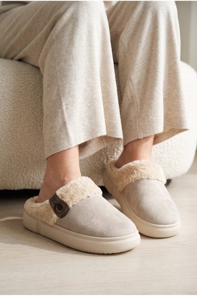 Unisex, Plush Lined, Button Detail, Closed Front, Thick Sole, Comfortable House Slippers