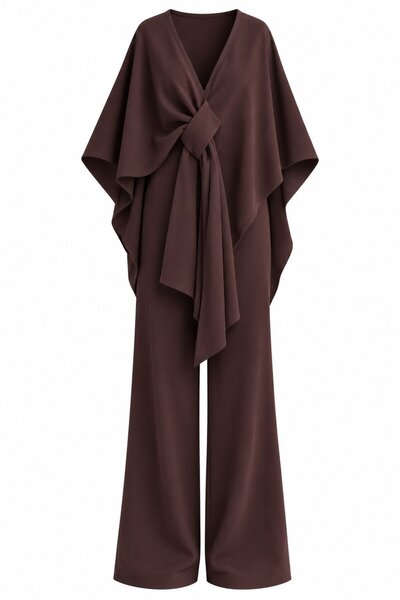 Brown Poncho Knitwear Set - 0190