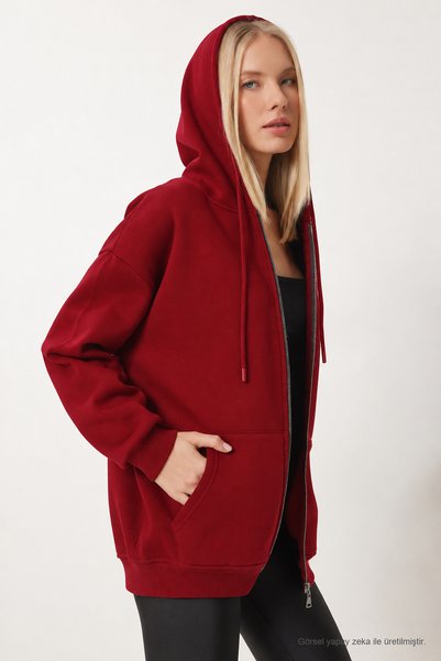 Hooded Zippered Oversize Sweatshirt Bordo Lub0002