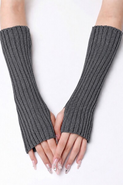 Gray Knitted Hand Warmers Fingerless Gloves