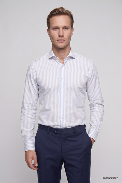 Ds Damat Slim Fit Blue Striped Shirt