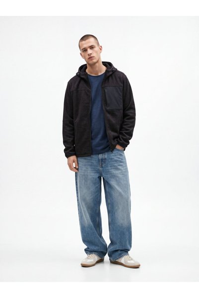 Regular Fit Flamlı Basic Navy Blue Sweatshirt