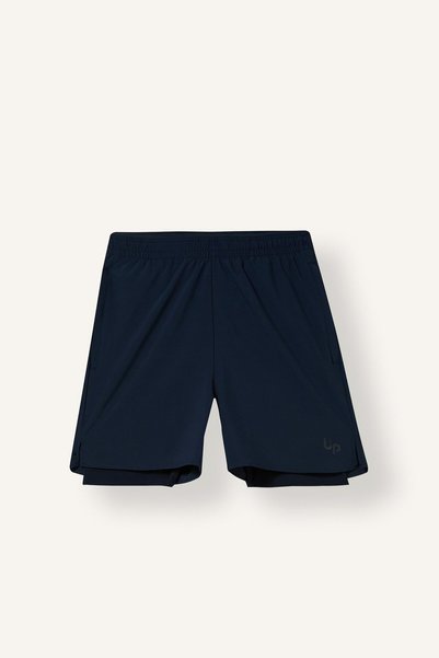 Standard Fit Elastic Lace-Up Waist Short Leg Woven Shorts with Inner Tights I4855Ax26Au