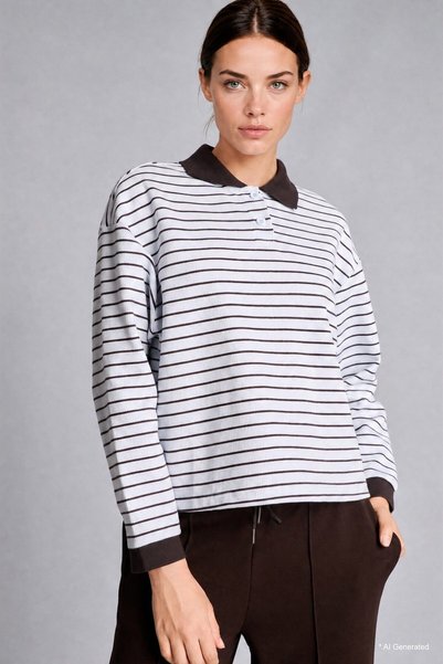 Striped Sportsman Long Sleeve Polo T-Shirt H8531Ax26Au