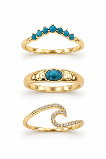 Steel 3-Piece Turquoise Ring Set