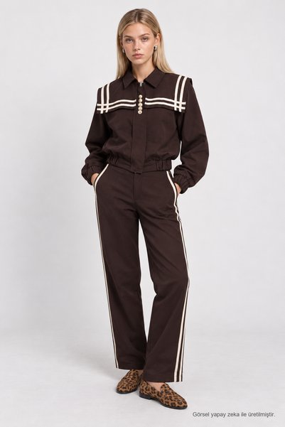 Sailor Collar Top and Bottom Woven Set Laz0026 Brown