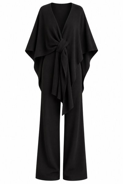 Black Poncho Knitwear Set - 0190