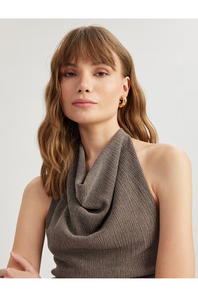 Sleeveless Textured Halter Neck Blouse