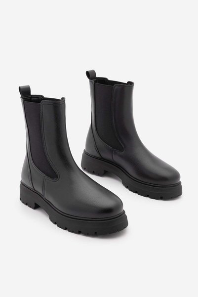 Women's Thick Sole Elastic Chelsea Boots Pelvas Black