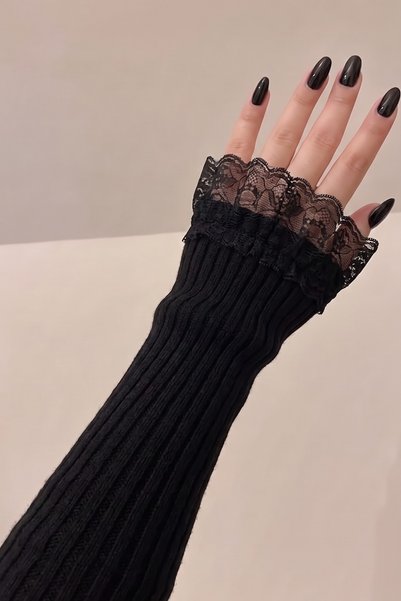 Women's Black Lace Knitwear Warmer Oversleeves Gloves