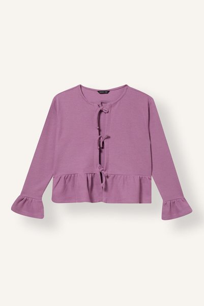 Lace-Up Front Basic Cardigan with Ruffle Detail for Girls I5292A826Wn