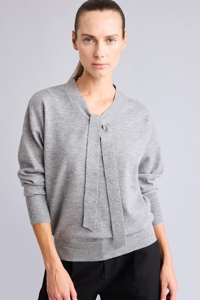Regular Fit V-Neck Sweater with Tie Detail, Basic Wool Blend, G4196Ax26Wn.