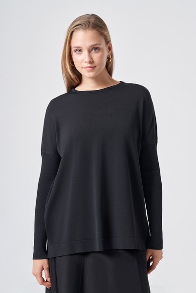 Rubberized Sleeves Knitted Tunic 116 Black