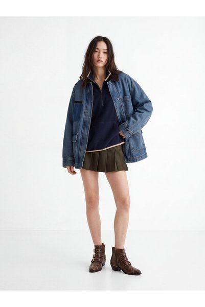 Relaxed Fit Half-Zip Fleece Navy Blue Sweatshirt