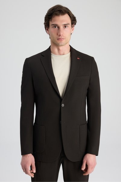Slim Fit Brown Dobby Fabric Jacket