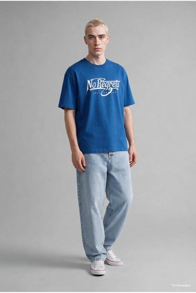 100% Cotton Boxy Fit Crew Neck Printed Short Sleeve T-Shirt J1278Ax26Au