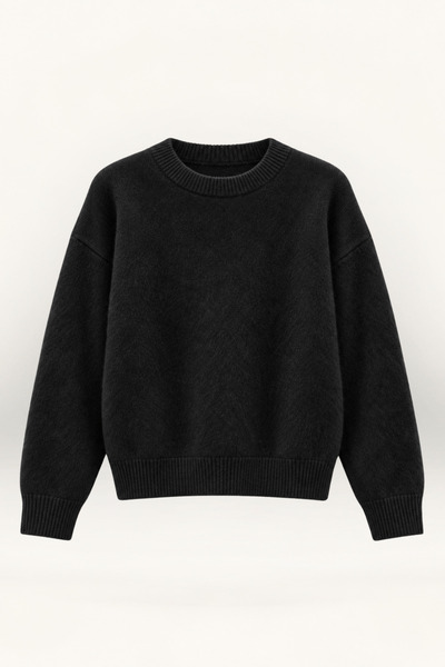 Women's Black Crew Neck Ultra Soft Textured Sweater
