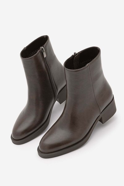 Women's Zippered Heeled Casual Boots Huna Brown