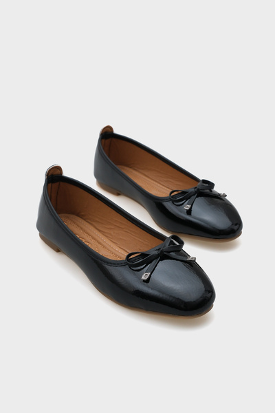 Hana Trend Wrinkled Pattern Black Women's Ballerinas