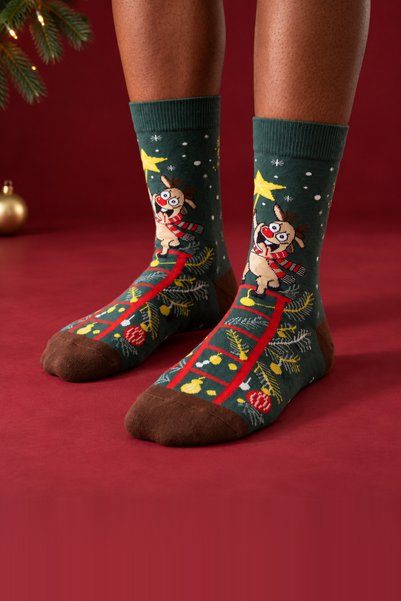 Unisex Deer Patterned Cotton Socks Christmas Stockings