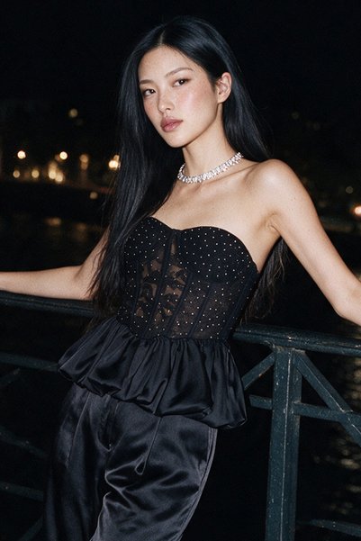 Stoned Strapless Corset Blouse Black