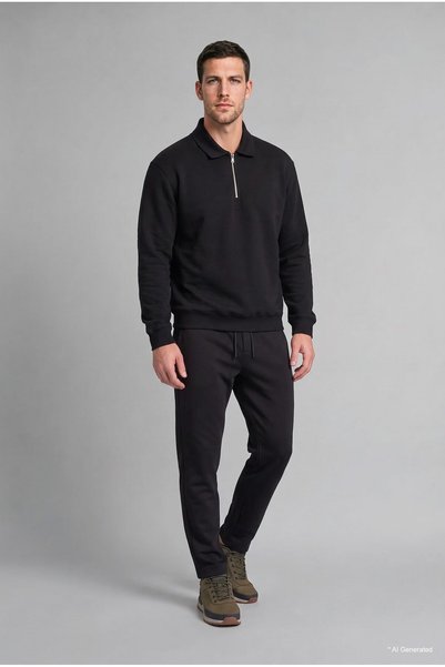 Regular Fit Zippered Polo Collar Basic Sweatshirt I2041Ax26Wn