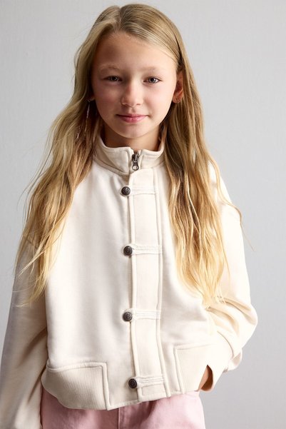 High Collar Basic Cardigan with Snap Pockets for Girls I8325A826Au