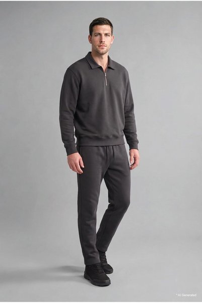 Regular Fit Zippered Polo Collar Basic Sweatshirt I2041Ax26Wn
