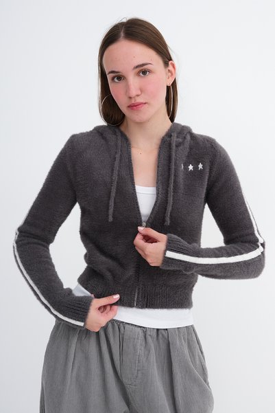 Soft Textured Zippered Cardigan H3563