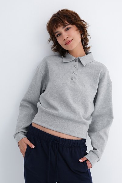 Collared Buttoned Sweatshirt S06096