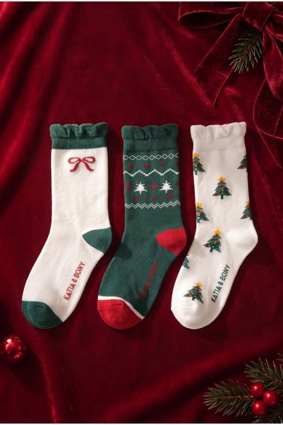 Children's 3-Piece Pine Tree Patterned Socket Christmas Stockings