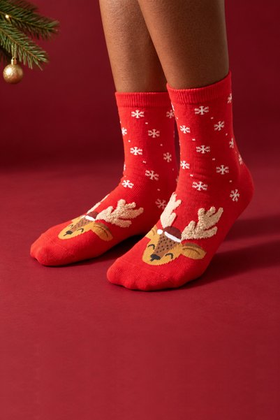 Women's deer patterned christmas socks red