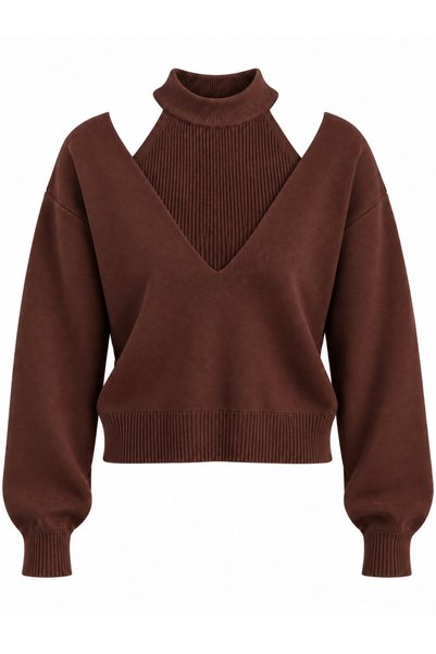 Brown Double V-Neck Knit Sweater - 2Y251206