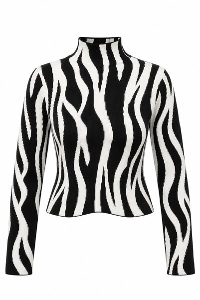 Black Bone Zebra Pattern Sweater - 2Y231022