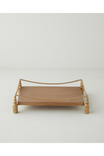 Madely Wooden Decorative Tray 35X25 cm Coffee – Gold
