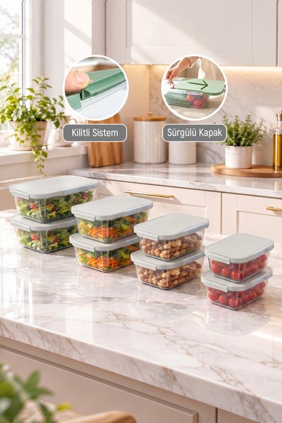 8-Piece Sliding Vacuum Storage Container Set (4500ml, 2500ml, 1500Ml-850Ml) Freezer Compatible