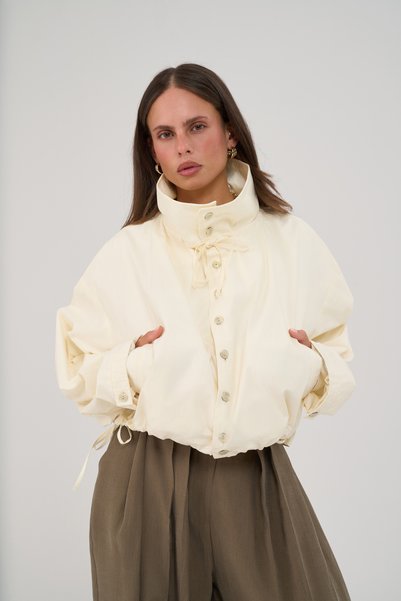 Liora Buttoned Ecru Bomber Jacket