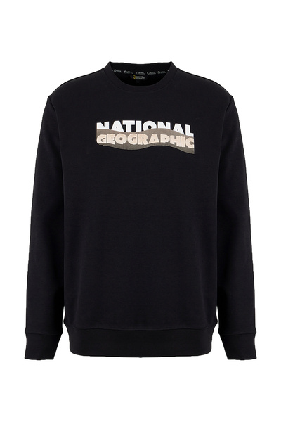 N6Wm-Swt4077 Black Men's Crew Neck Knitted Sweatshirt