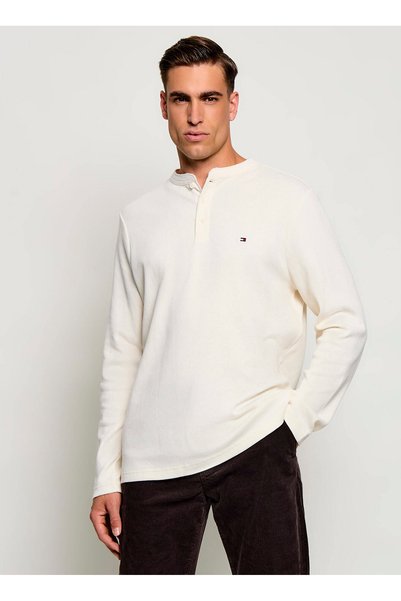 Mw0Mw44890Z00_Waffle Texture Longs Ecru Men's Crew Neck T-Shirt