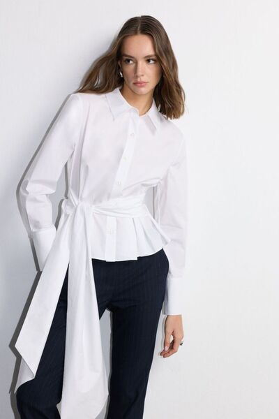 Fashion Passion White Peplum Shirt with Tie Detail