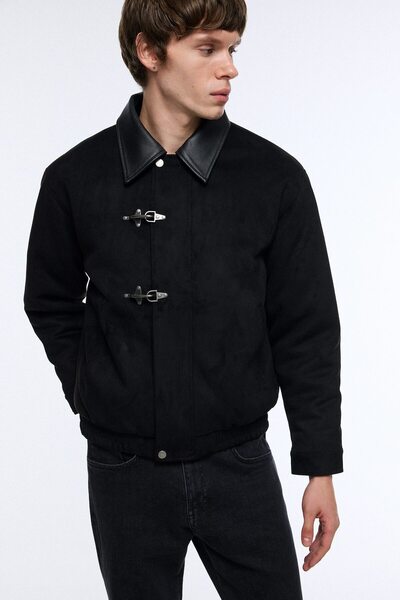 Regular Fit Metal Buckle Shirt Collar Coat I1199Ax26Wn