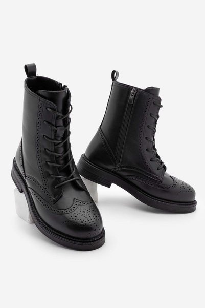 Women's Lace-Up and Zippered Double-Face Casual Boots Lidan Black