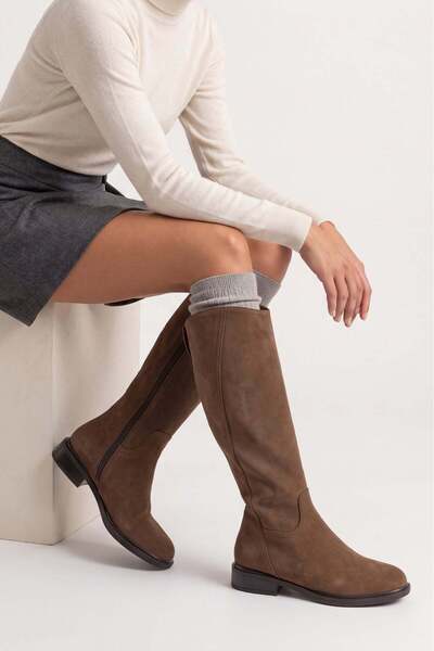 Women's Side Zipper Casual Boots Sirante Light Brown Suede