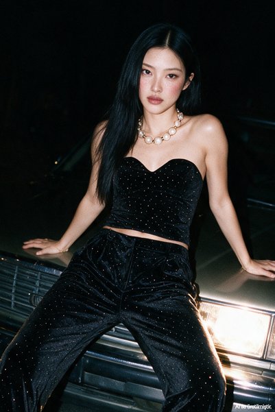 Stoned Velvet Strapless Crop Blouse Black
