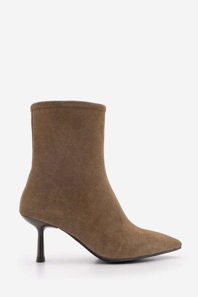 Women's Pointed Toe Goblet Heel Classic Thin Heeled Boots Tepon Tobacco Brown Suede