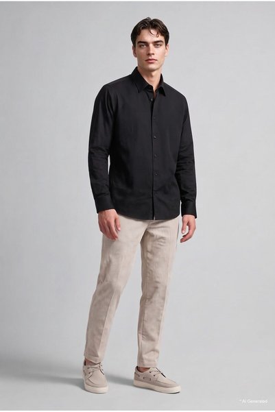 Regular Fit Polo Collar Cotton Long Sleeve Shirt I0460Ax26Wn