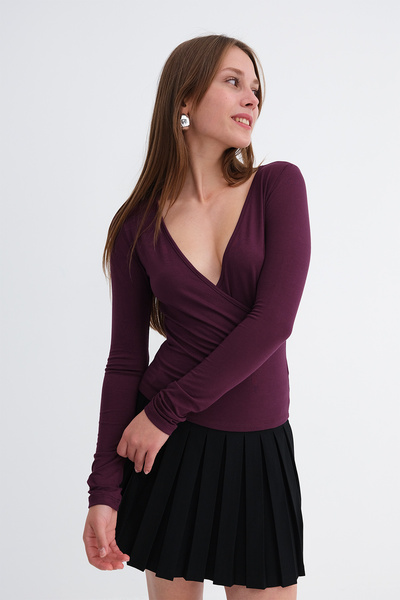 Double-Breasted Collar Long Sleeve Blouse B1185