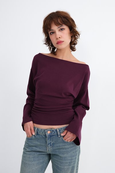 Kayık Neckline Gathered Blouse B07037