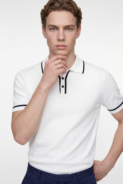 Minimal Contrast Ribbed Men's Polo Collar T-Shirt
